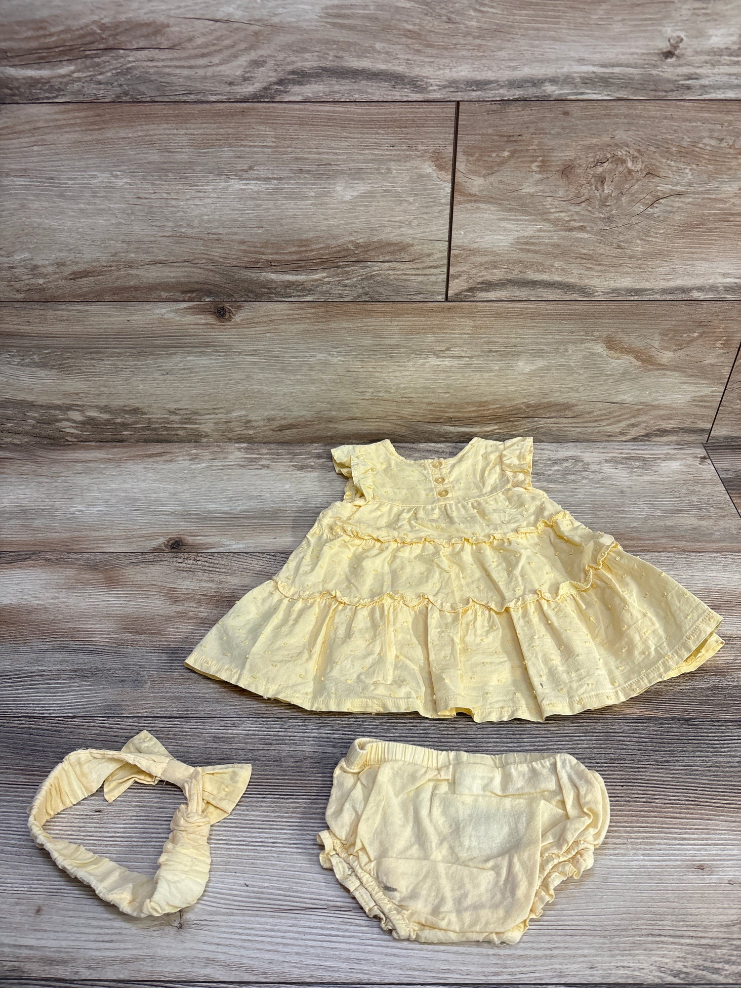 Quiltex 3pc Swiss Dot Dress, Bloomers, & Headband Set Yellow sz 6/9m
