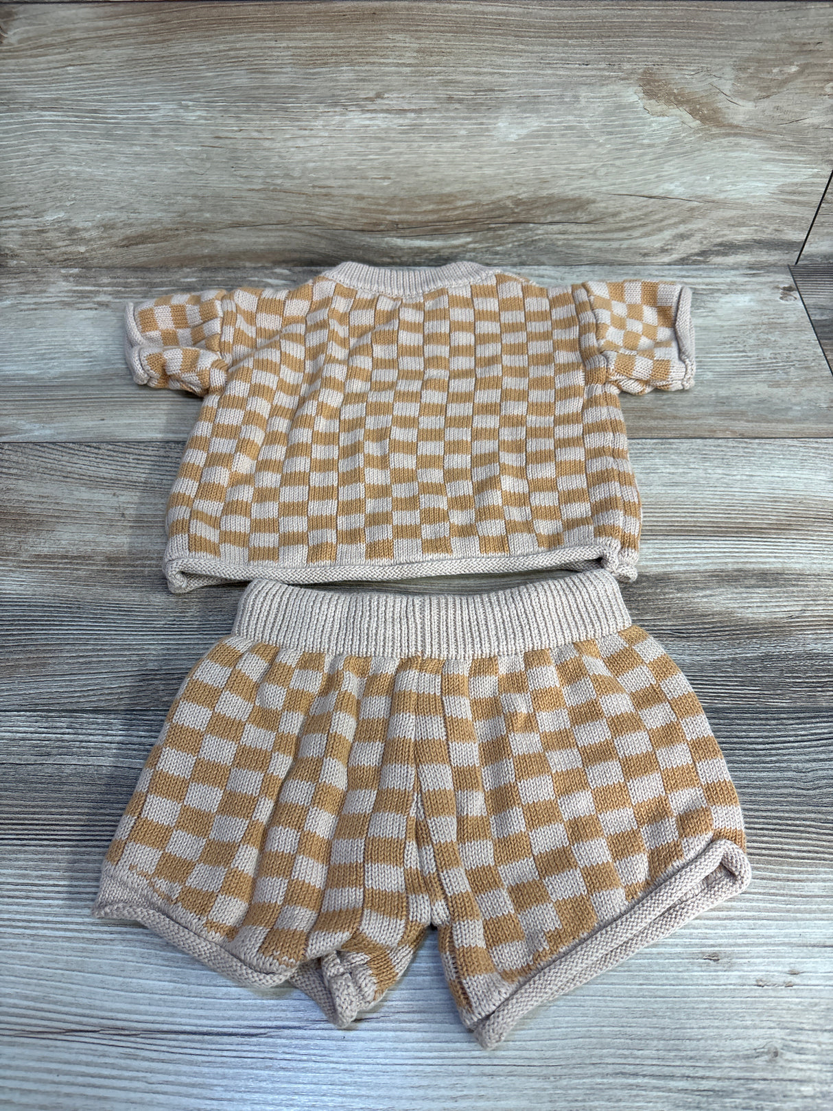 Knit Checkered Short Set Caramel sz 18-24m