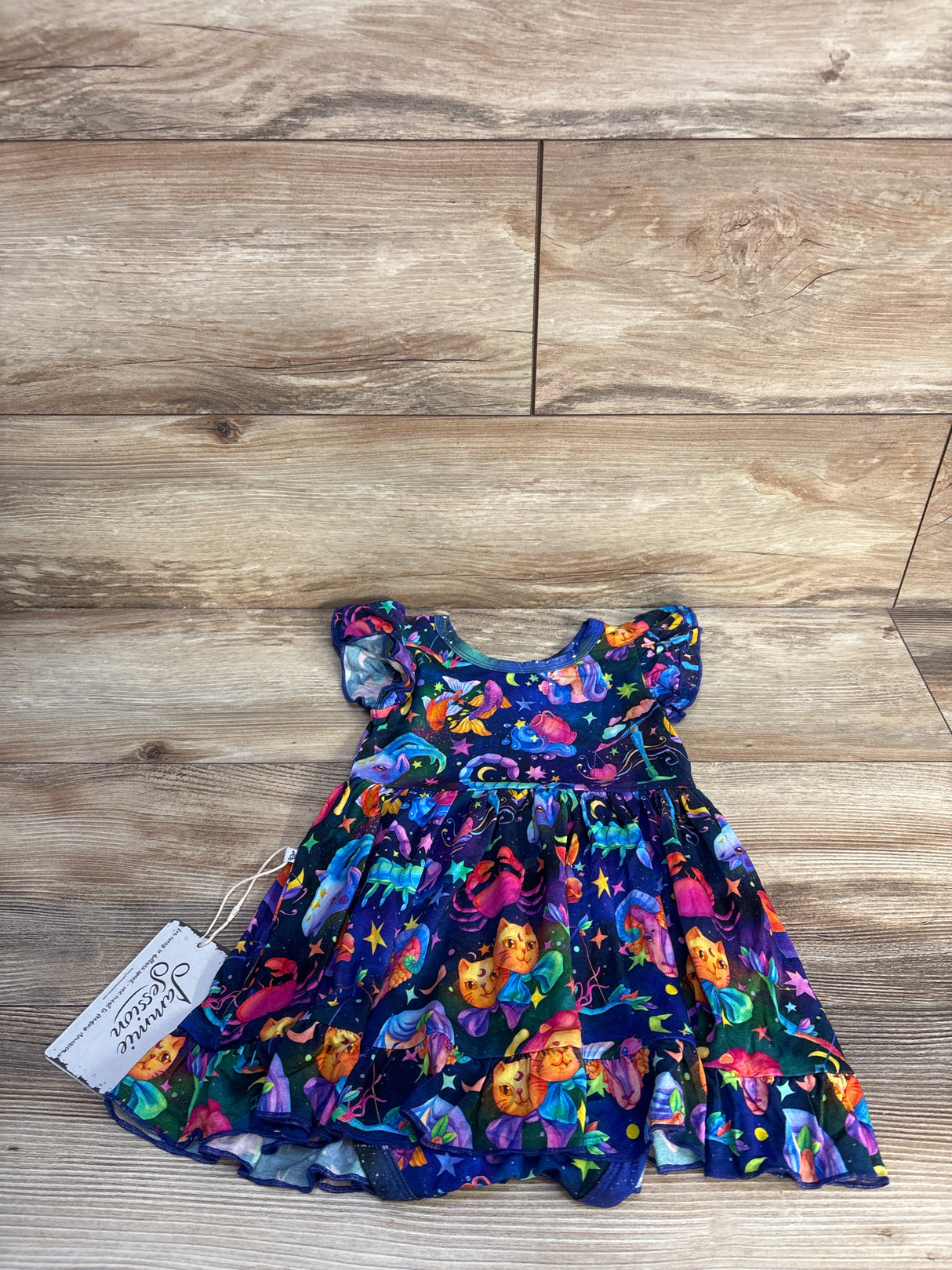 NEW Jammie Session Bamboo Cosmic Cuddles Bodysuit Twirl Dress Navy sz 18-24m