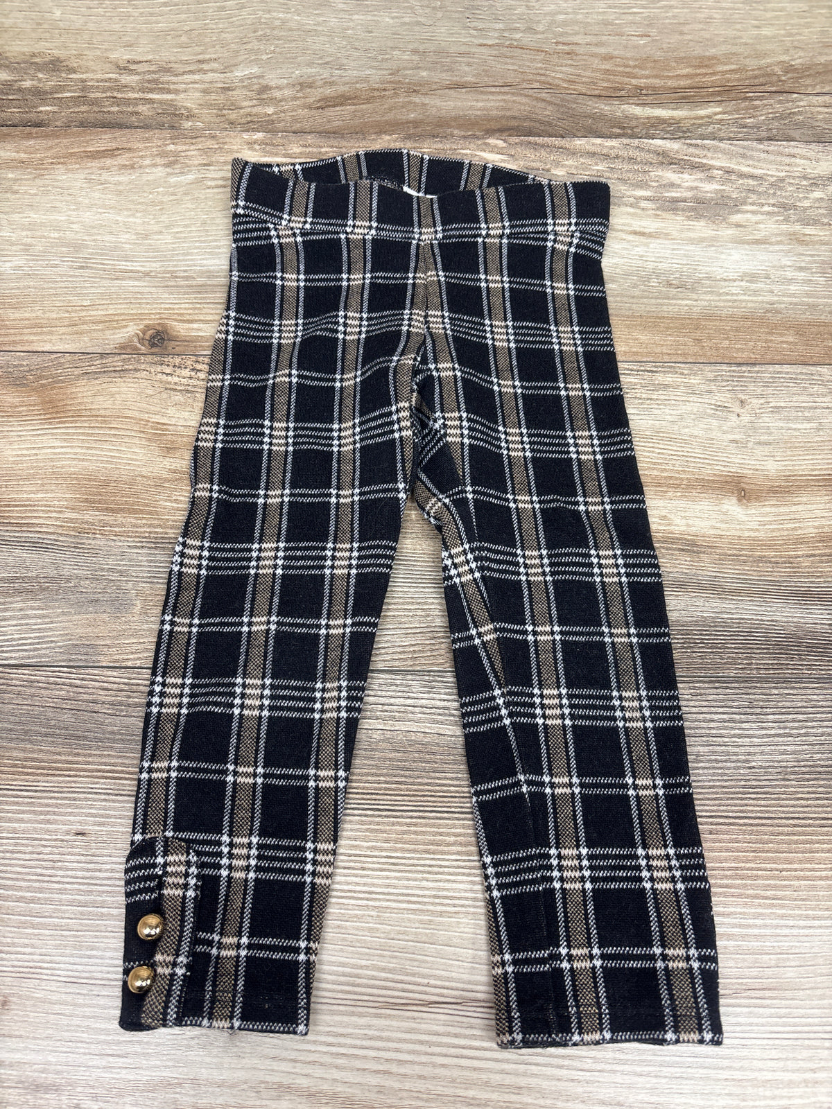 Janie & Jack Plaid Button Cuff Ponte Pants Black sz 3T