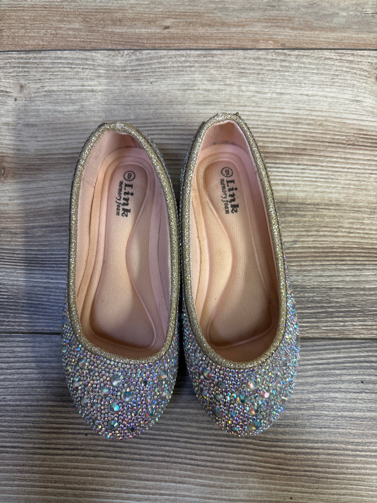 Link Memory Foam Rhinestone Mary Jane Flats Silver sz 6c