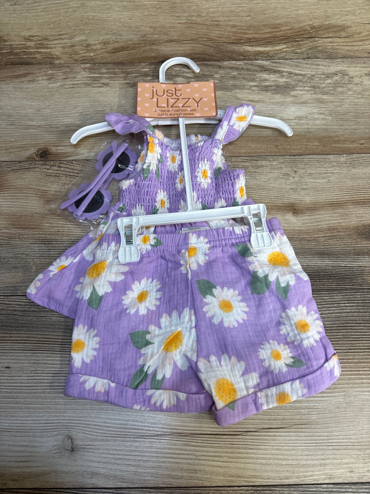 NEW Just Lizzy 3pc Floral Ruffled Smocked Tank & Bottoms Set Lilac sz 12m