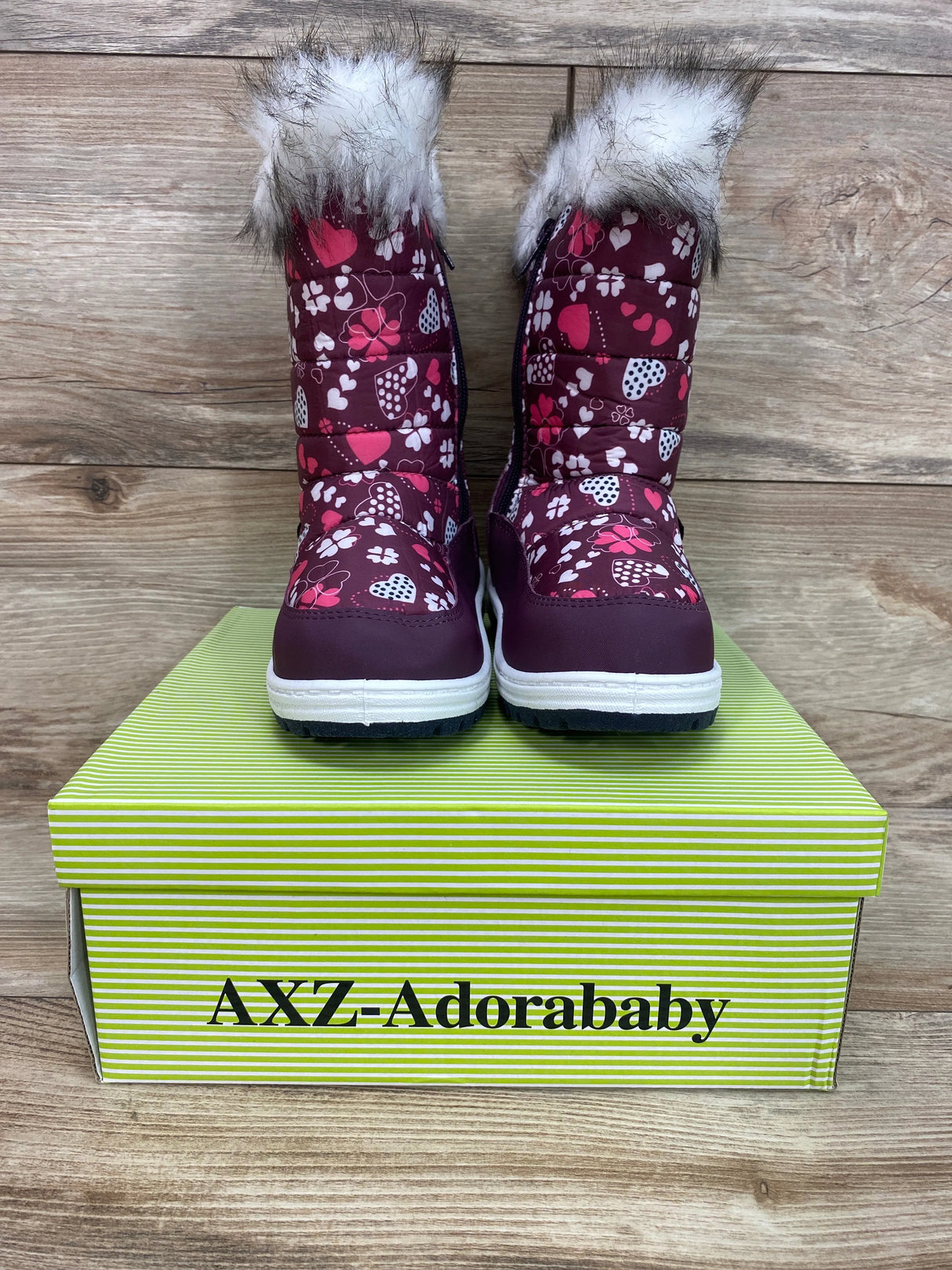 NEW Adorababy Girls Snow Boots Mid Calf Winter Fur Boots Purple Sz 12c