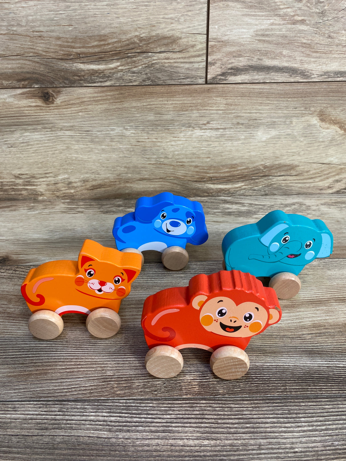 Wooden Animal Wheel Vehicles 4pk