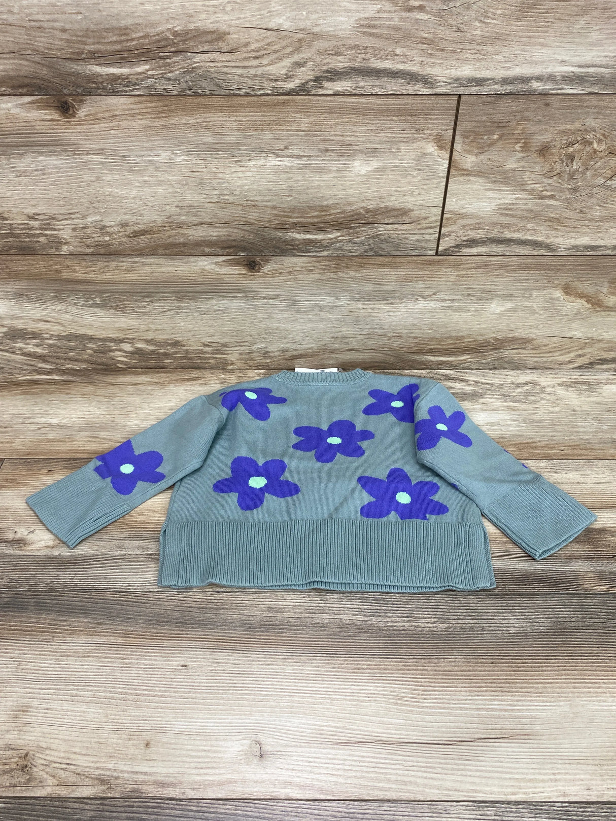 NEW Baby Gap Flower Knit Split-Hem Green Sweater sz 3T