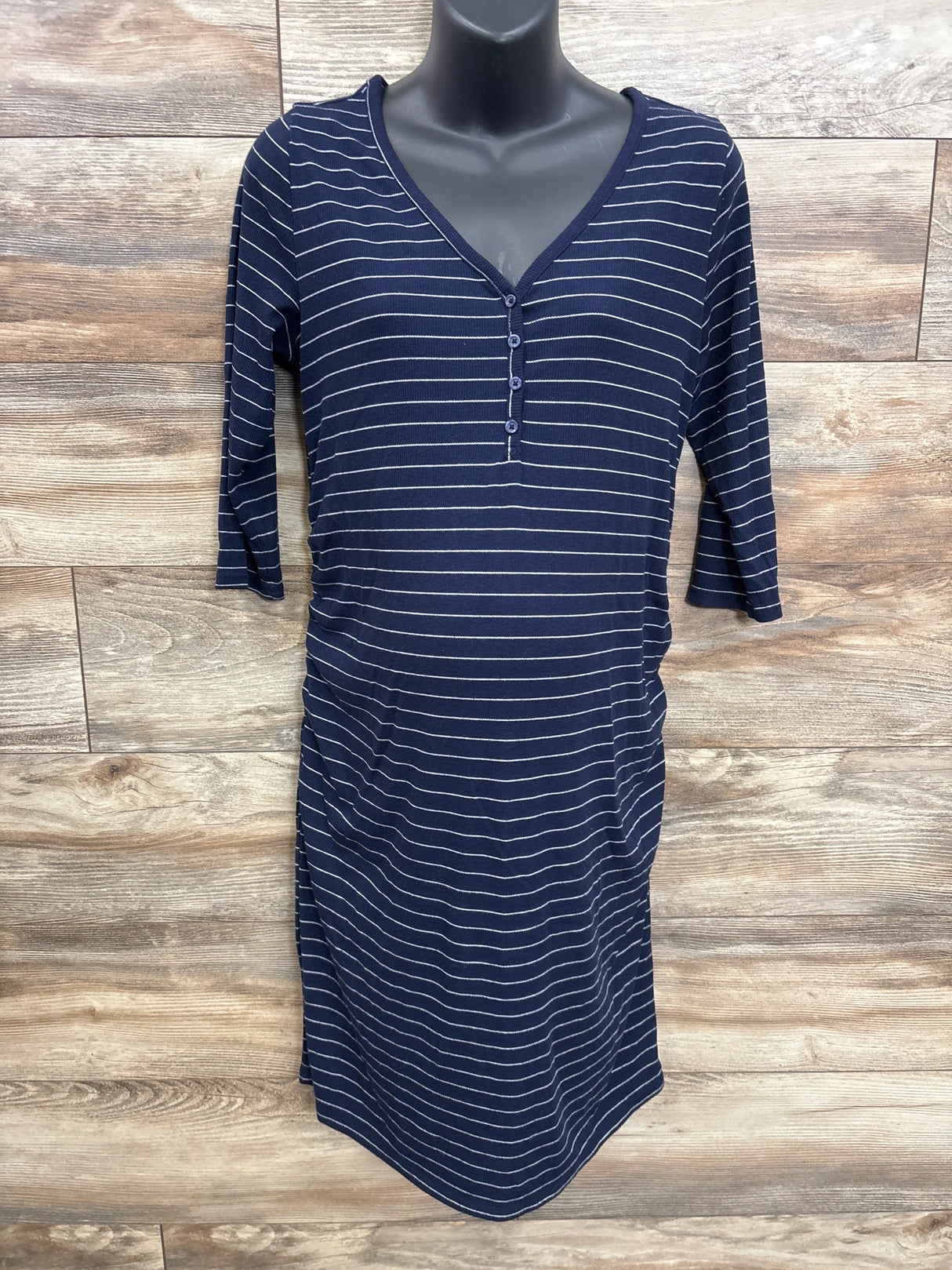 Isabel Maternity 1/4 Sleeve Striped Dress Navy sz Large
