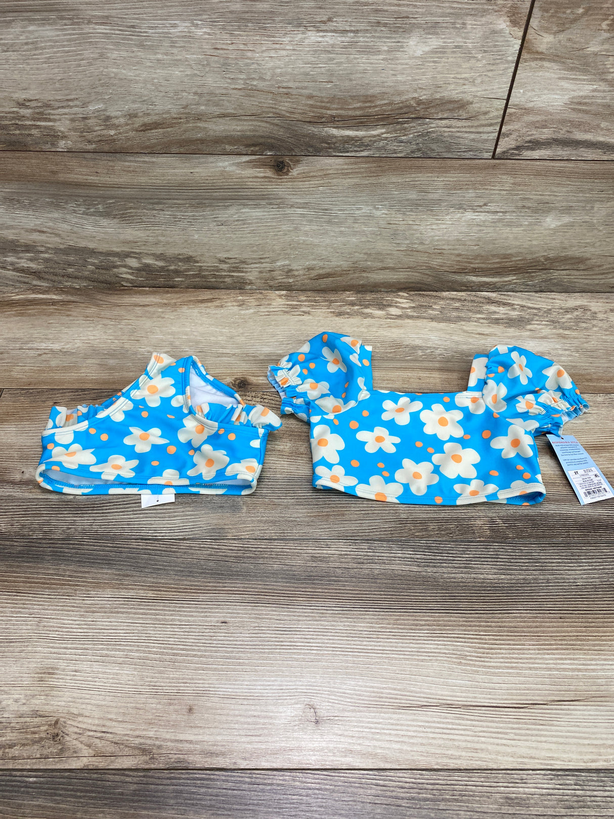 NEW Cat & Jack 2pc Floral Puff Sleeve Swimsuit Set Blue sz 2T