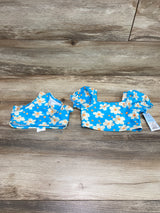 NEW Cat & Jack 2pc Floral Puff Sleeve Swimsuit Set Blue sz 2T