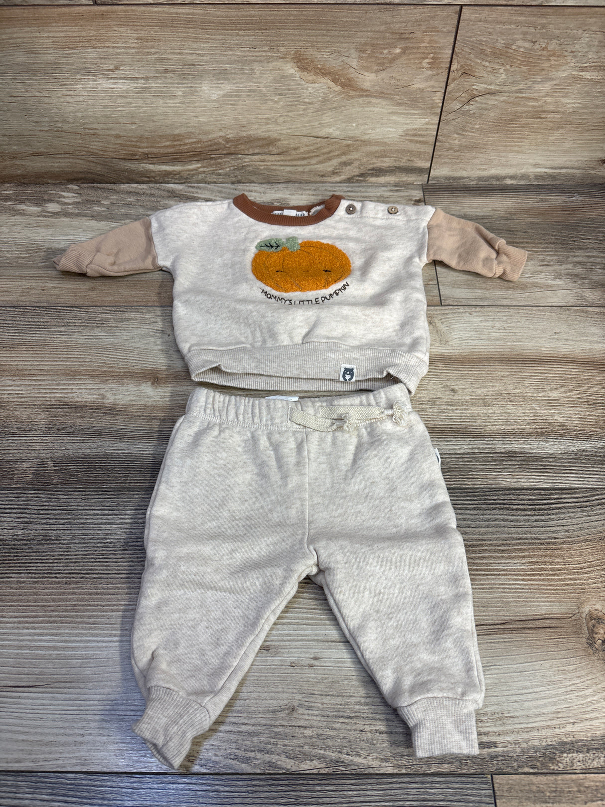 Rabbit + Bear Organic 2pc Mommy's Little Pumpkin Sweatshirt & Joggers Beige sz 0-3m