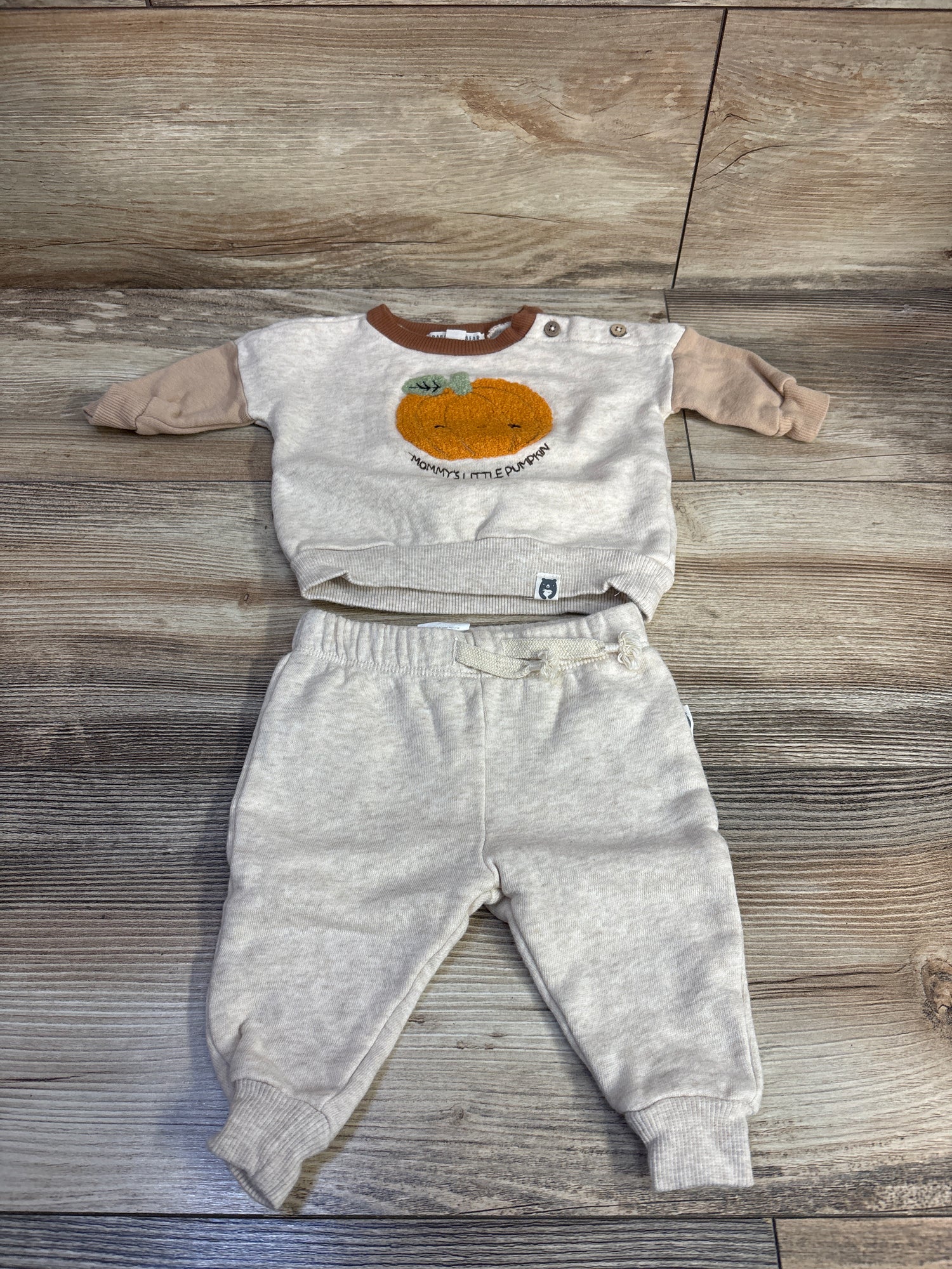 Rabbit + Bear Organic 2pc Mommy's Little Pumpkin Sweatshirt & Joggers Beige sz 0-3m