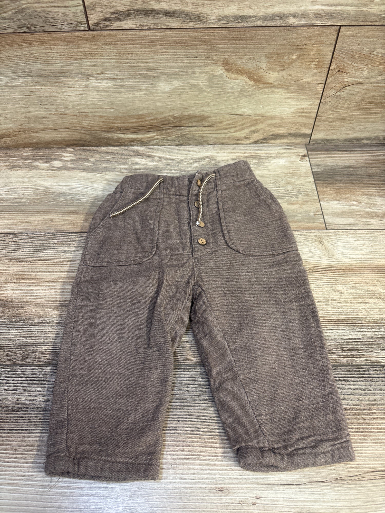 Zara Button Drawstring Joggers Brown sz 9-12m