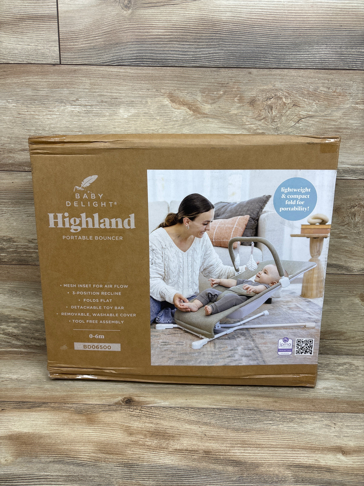 NEW Baby Delight Highland Portable Bouncer in Sage Tweed