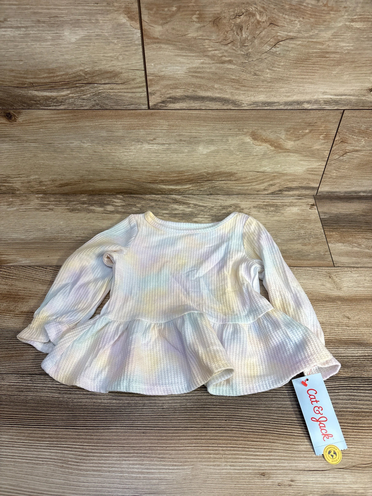 NEW Cat & Jack Tie-Dye Waffle Knit Peplum Top White sz 18m