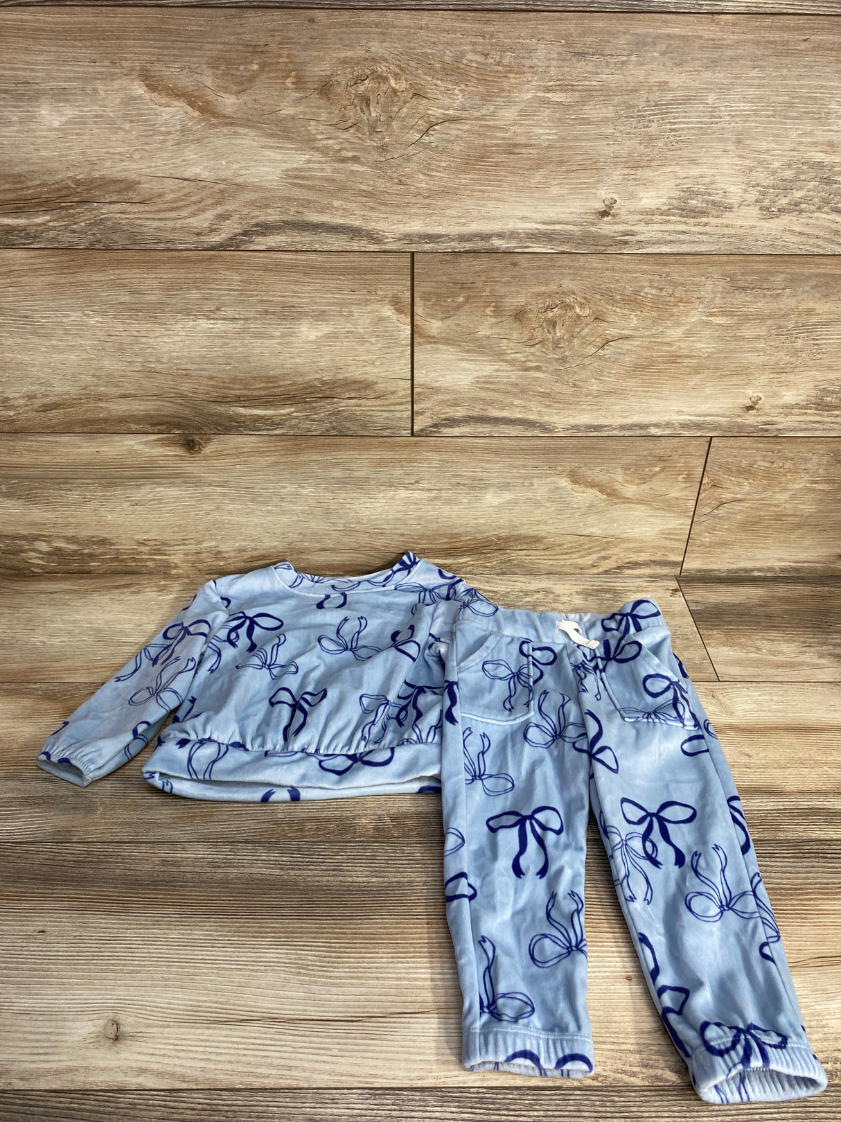 Cat & Jack 2pc Velour Bow Sweatshirt & Pants Set Blue sz 2T