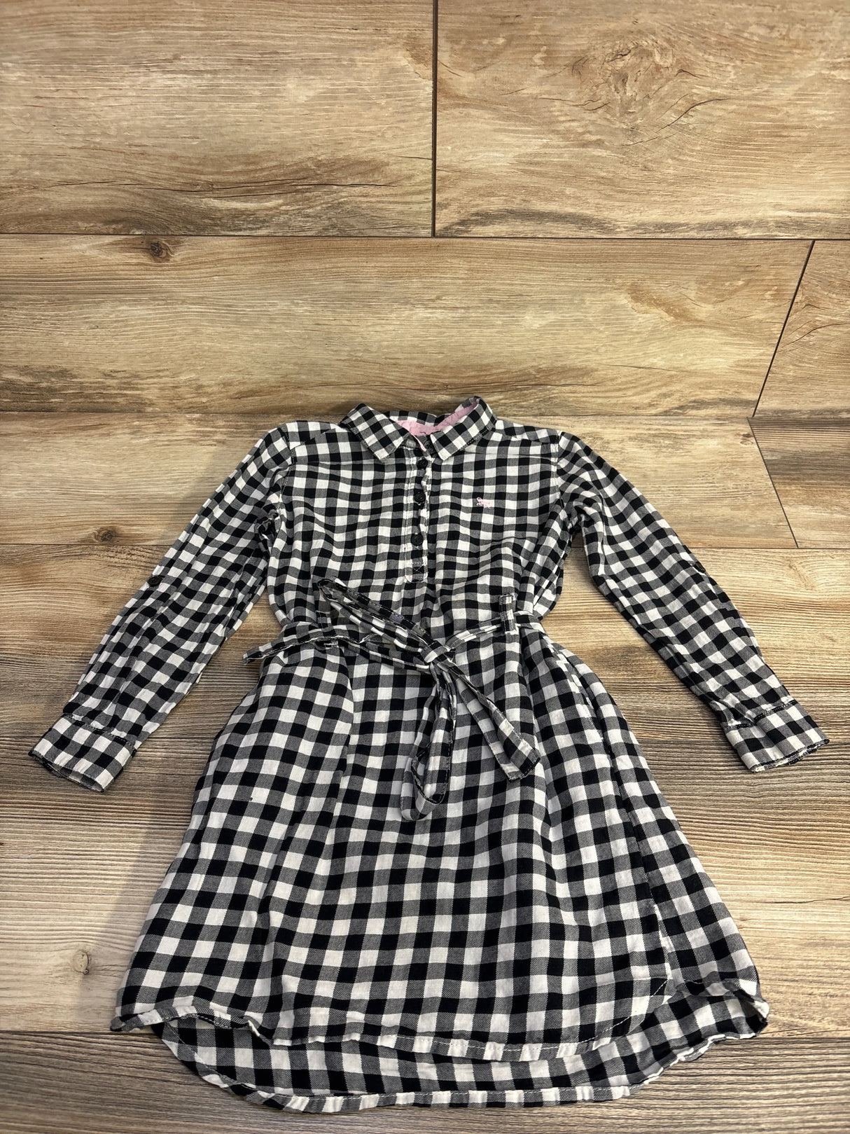 H&M Gingham Henley Waist-Tie Dress Black sz 4-5T