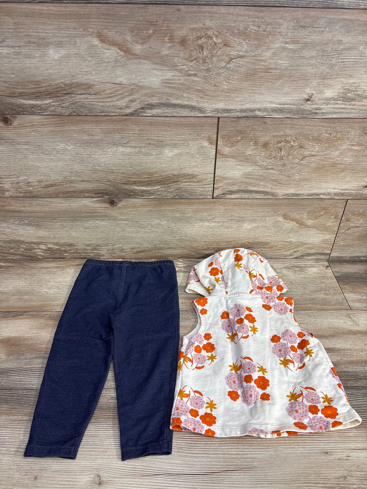 Carter's 2pc Floral Full Zip Jacket & Chambray Jeggings Set White sz 24m