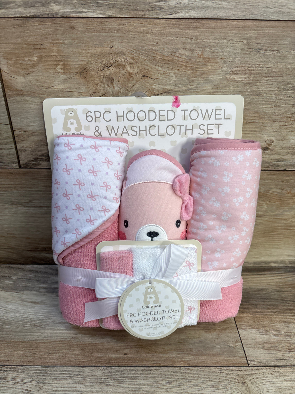 NEW Little Wonder 6pc Hooded Towel & Washcloth Set - Pink