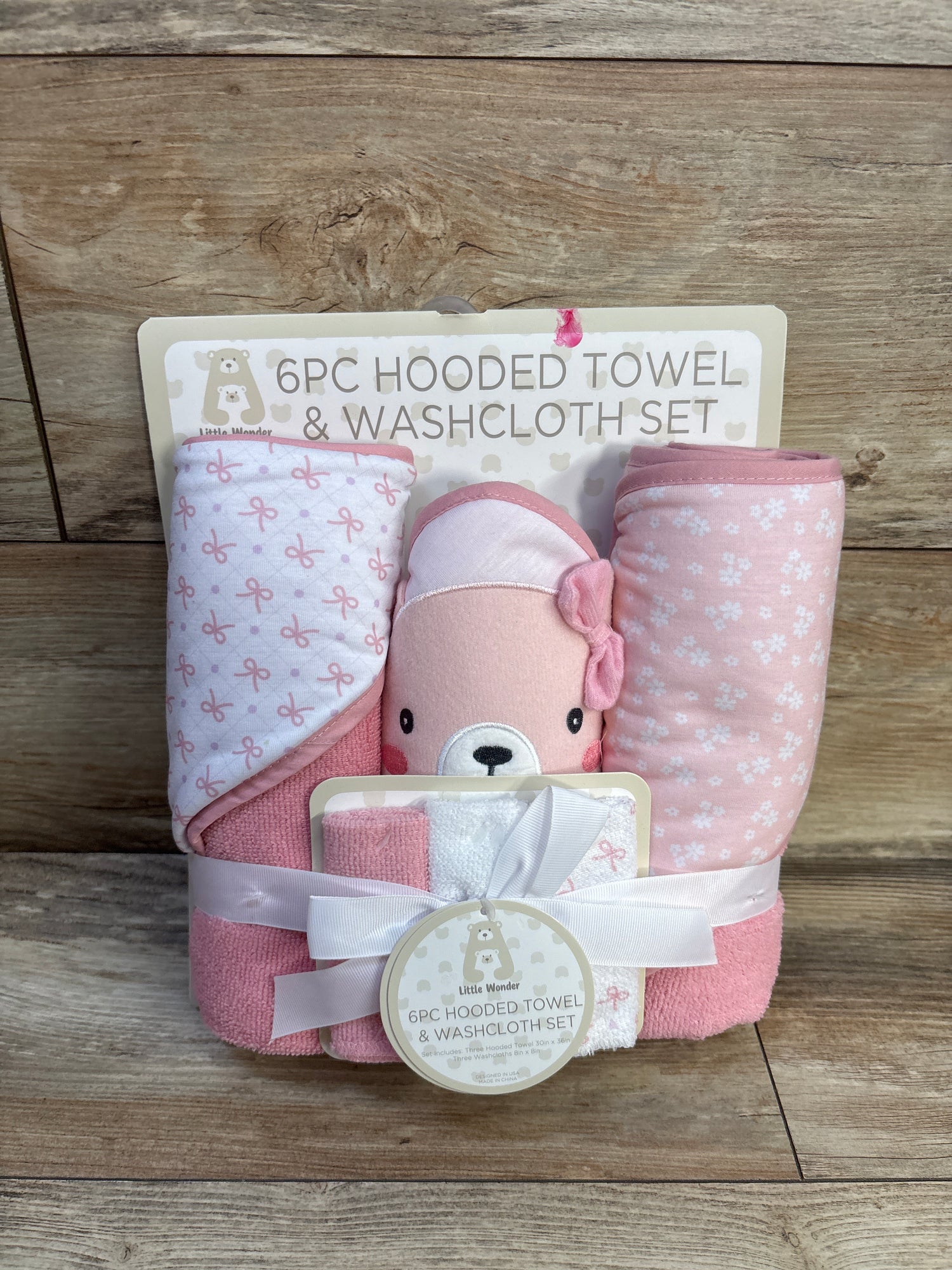 NEW Little Wonder 6pc Hooded Towel & Washcloth Set - Pink