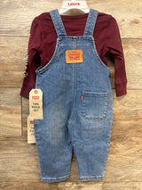 NEW Levi's 2pc Long Sleeve Shirt & Denim Overalls Set Maroon sz 12m