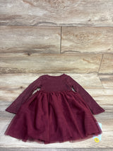 NEW Cat & Jack Long Sleeve Sparkle Ribbed Tulle Dress Burgundy sz 3T