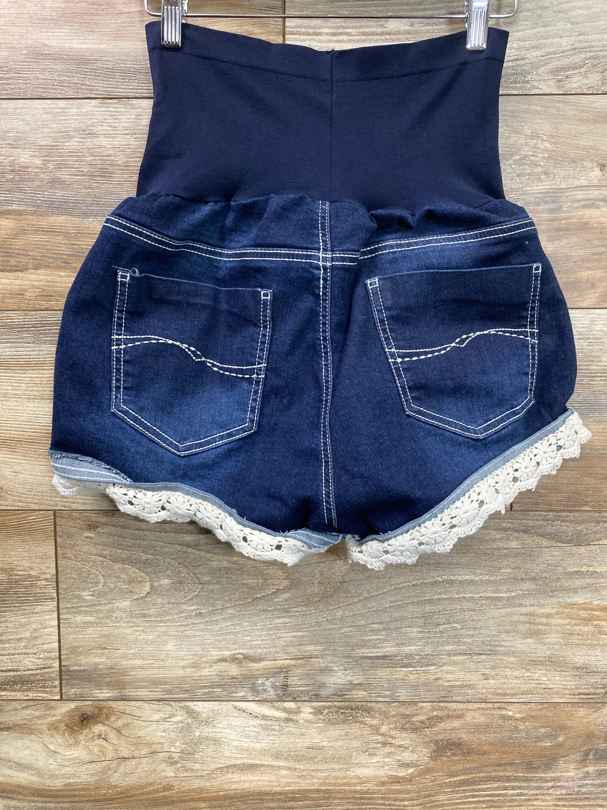 Blue Savvy Maternity Full Panel Lace Trim Denim Shorts Blue sz XL