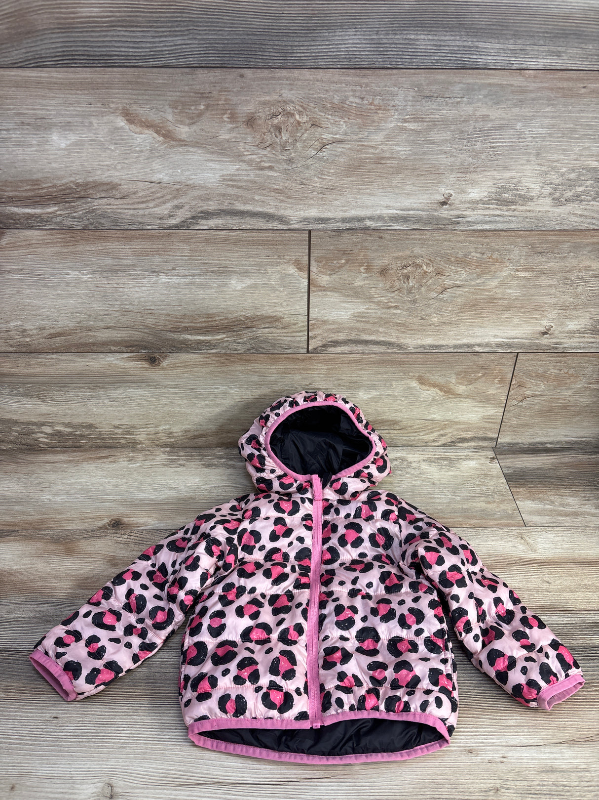 Okie Dokie Reversible Puffer Coat Pink Leopard/Black Coat sz 24m