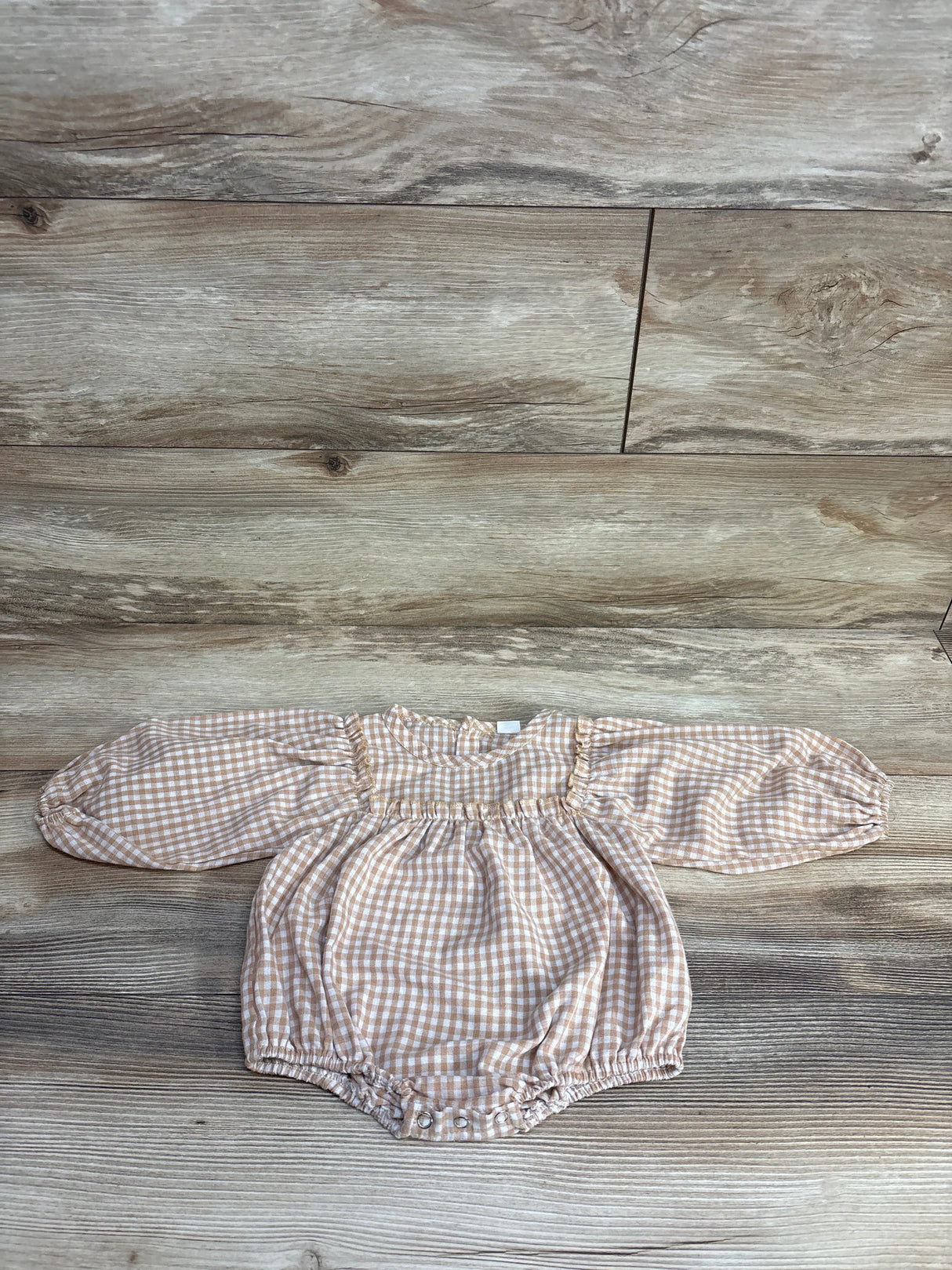 Gingham Plaid Bubble Romper Beige sz 6-9m
