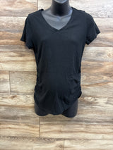 Isabel Maternity Ruched V-Neck Shirt Black sz Medium