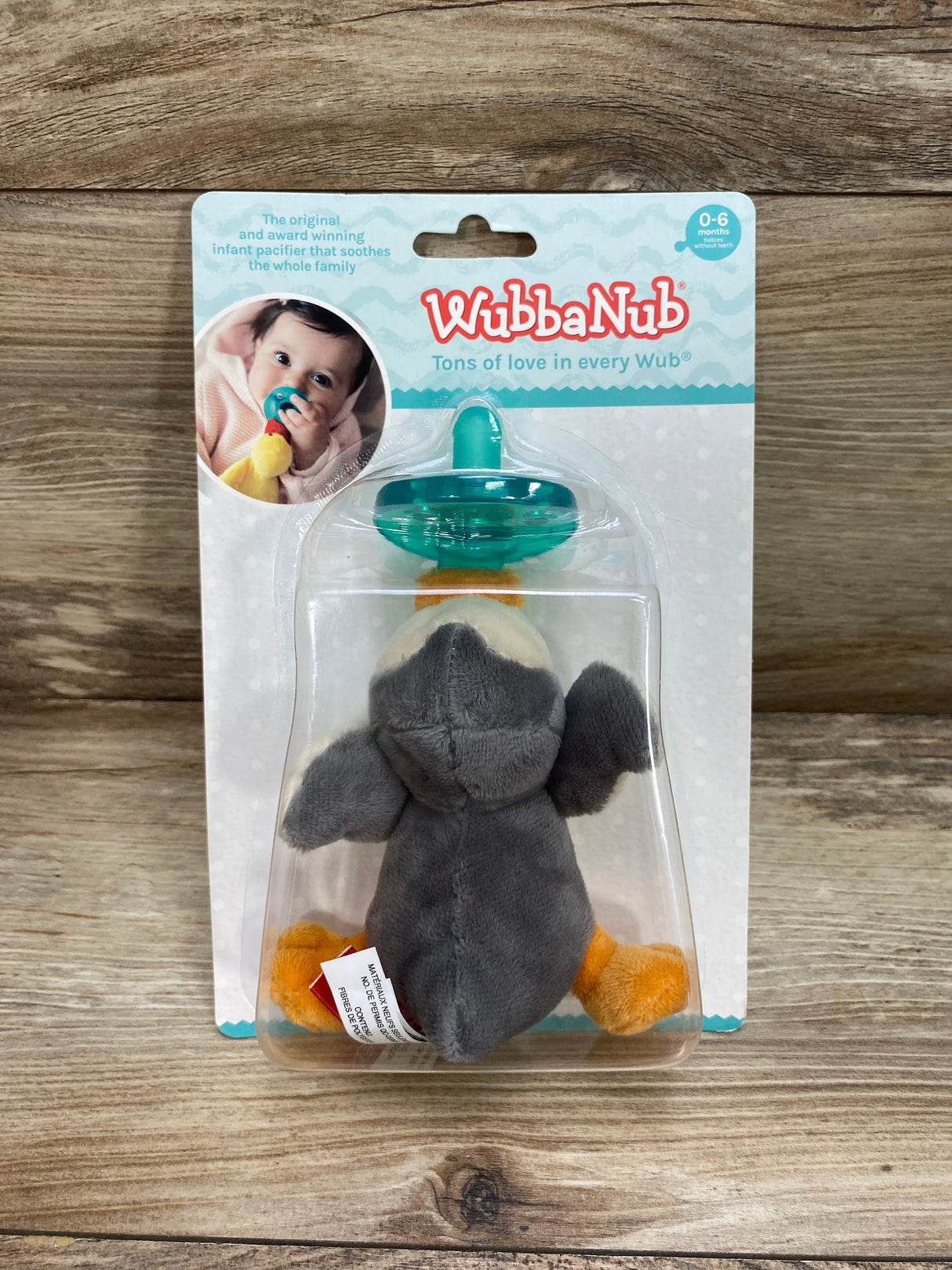 NEW WubbaNub Penguin Pacifier Grey 0-6m