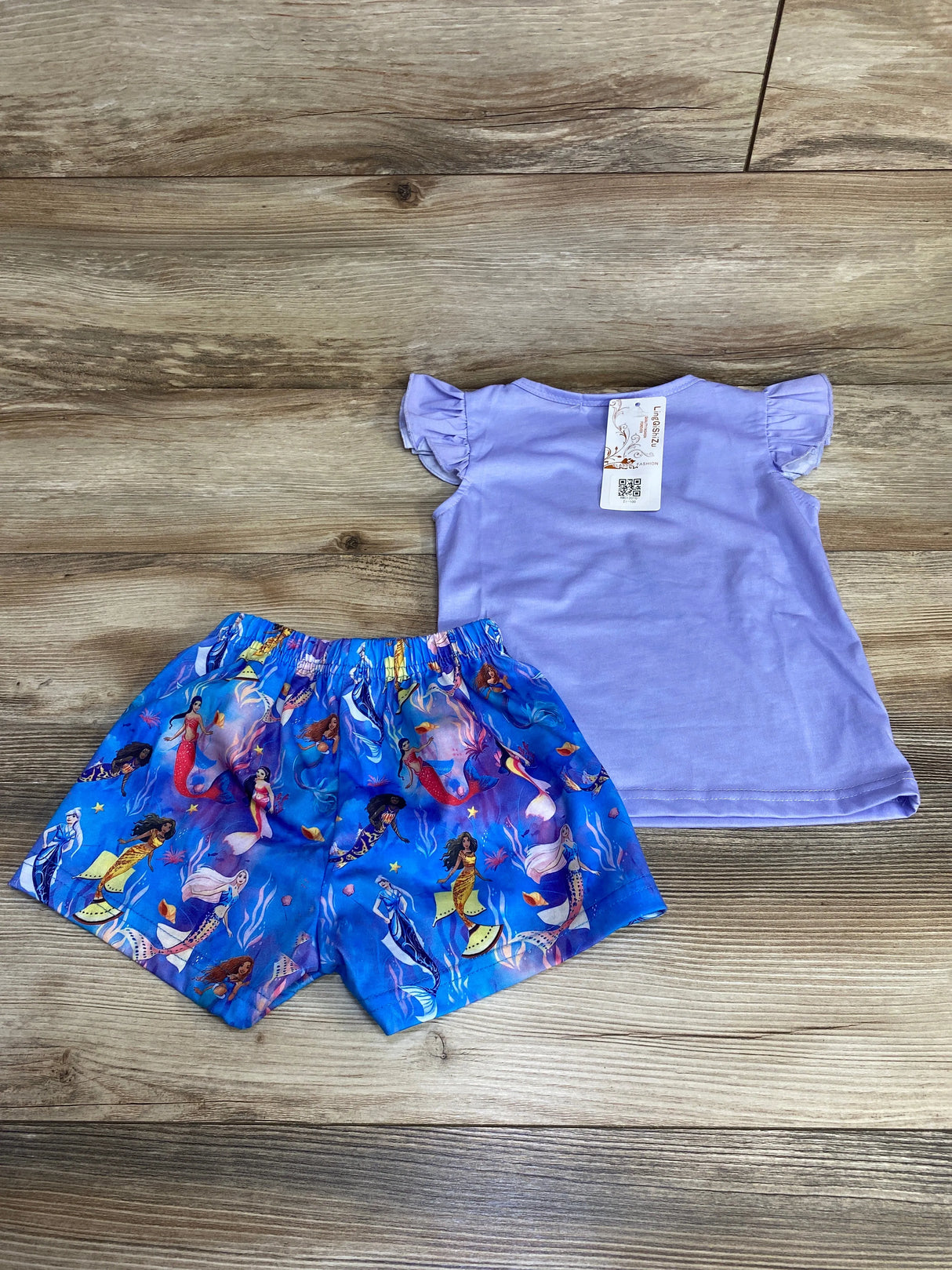 NEW Ling Qi Shi Zi 2pc The Little Mermaid Top & Shorts Purple sz 2T