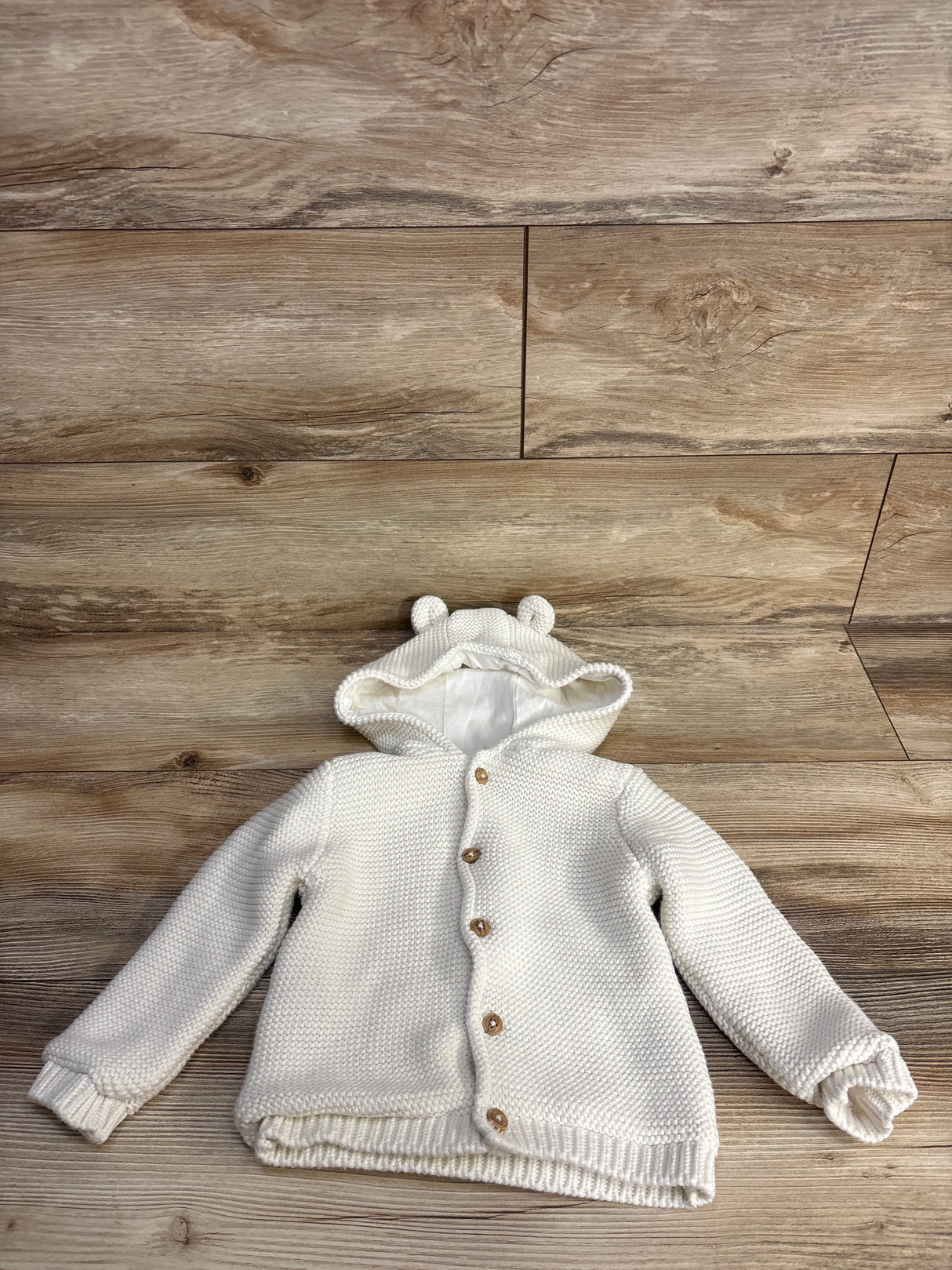 M&S Garter Knit Hooded Cardigan Ivory sz 18-24m