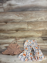 2pc Halter Top & Floral Bottoms Set Tan sz 12-18m