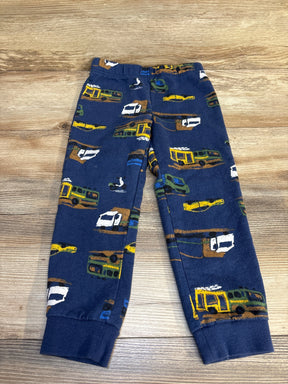 Blue toddler pants with colorful vehicle print, ideal for kids' clothing resale