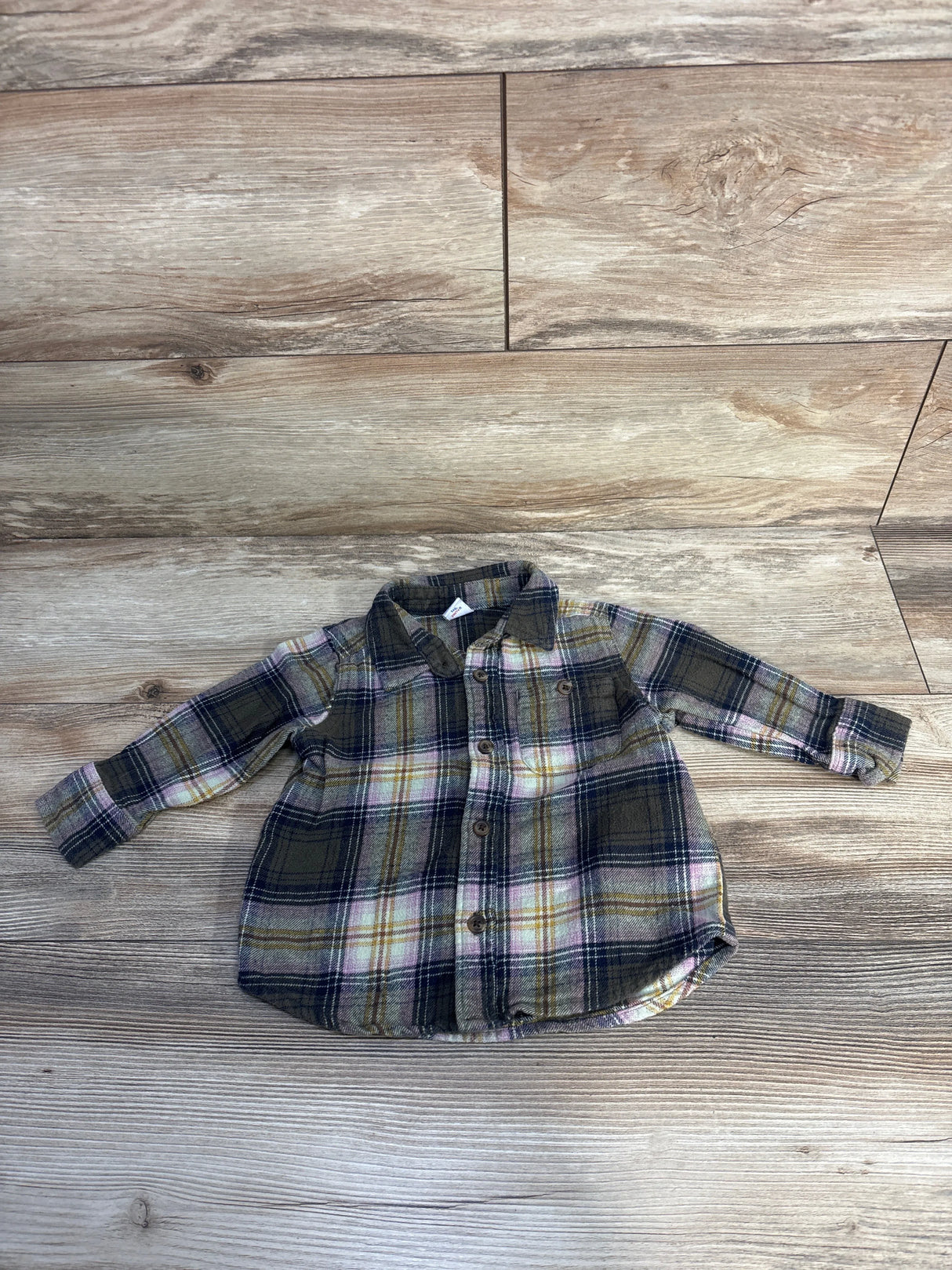 Old Navy Plaid Button Up Flannel Green sz 18-24m