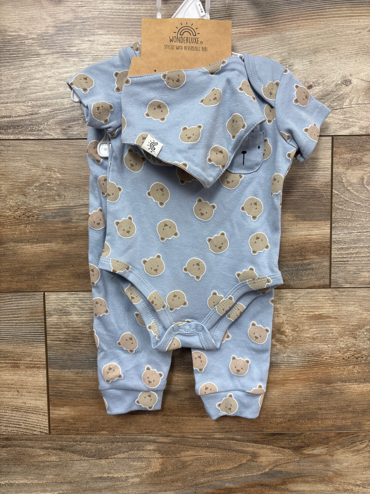 NEW Wonderluxe 3pc Bodysuit, Pants, & Bib Set Blue sz 6/9m