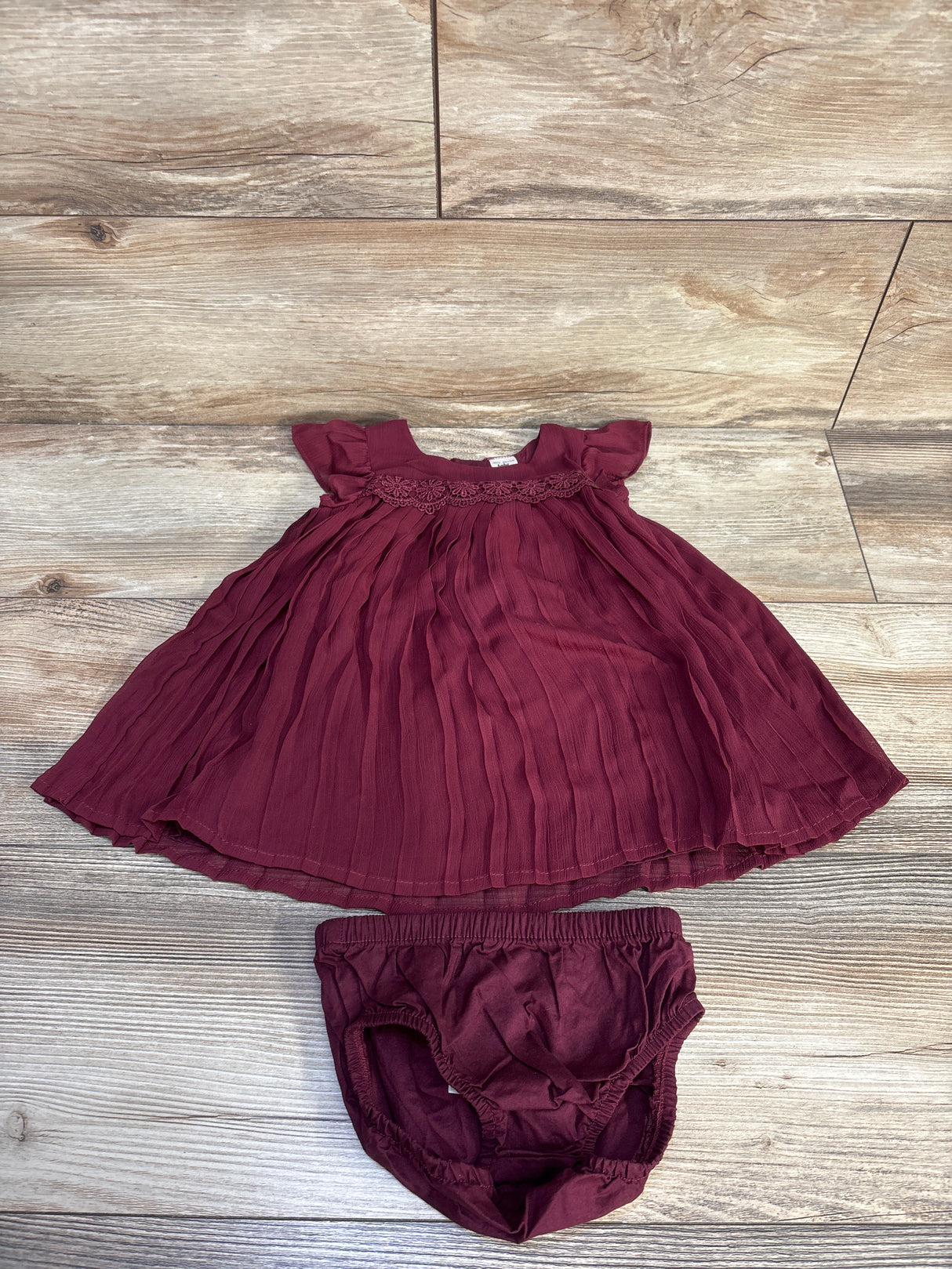Oshkosh 2pc Pleated Tulle Dress & Bloomers Set Maroon sz 9m