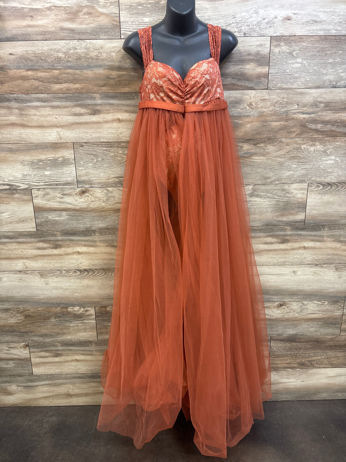 Faeriesty Maternity Mesh Overlay Lace Fall Photography Dress Rust sz XL*