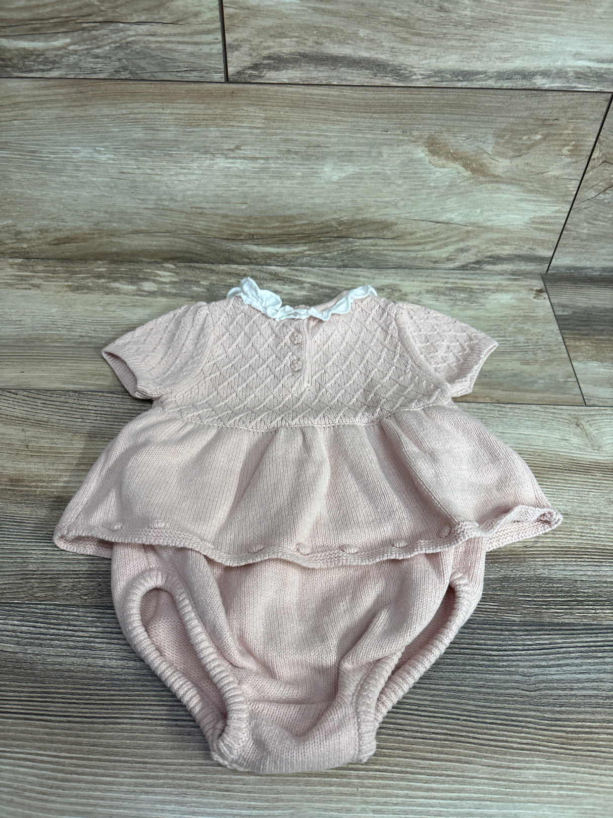 Shabby Chic Knit Collared Bodysuit Dress Pink sz 12m