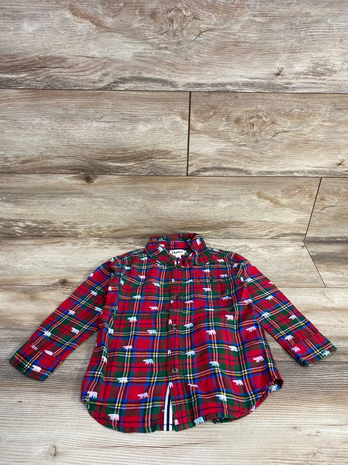 Hatley Plaid Bear Button Down Shirt Red sz 4T