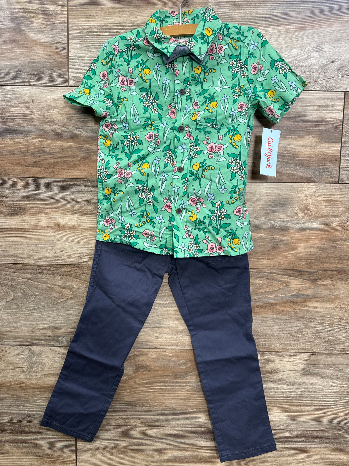 NEW Cat & Jack 3pc Floral Button-Up Set Green sz 5T