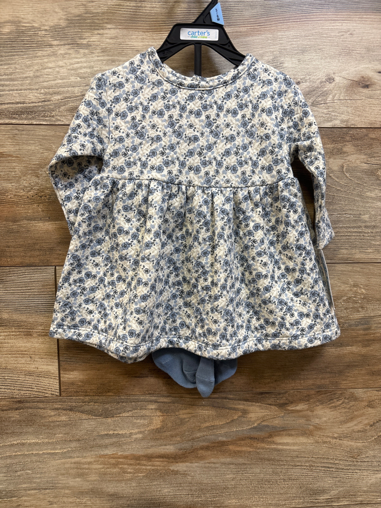 NEW Child Of Mine 2pc Long Sleeve Dress & Footed Tights Set Blue sz 3-6m