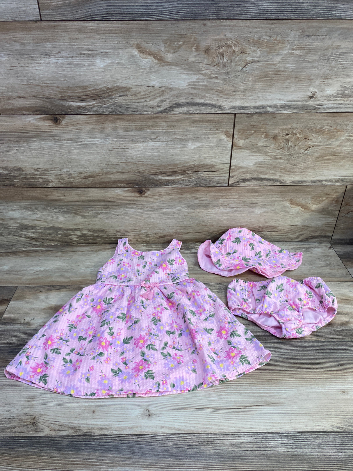 Btween 3pc Floral Dress + Bloomers + Hat Pink sz 24m