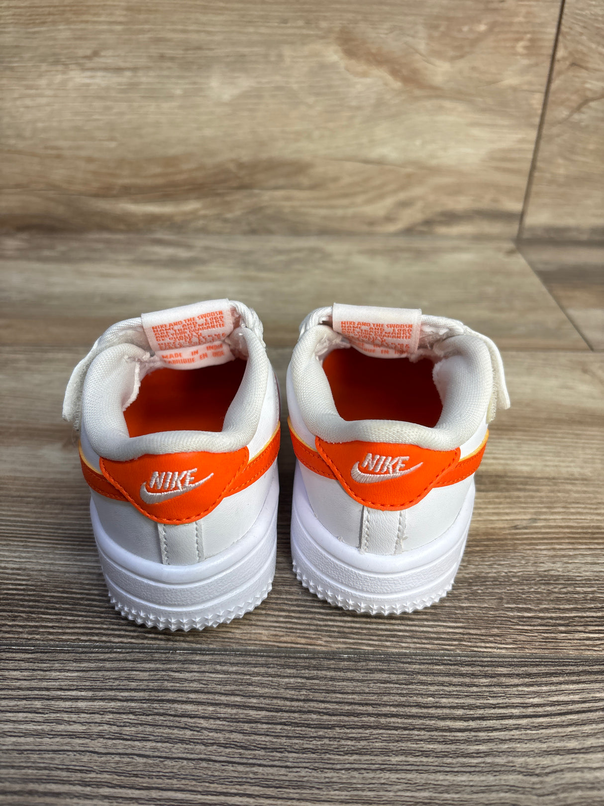 Nike Force 1 Low EasyOn TD'White Safety Orange' Sneakers sz 6c