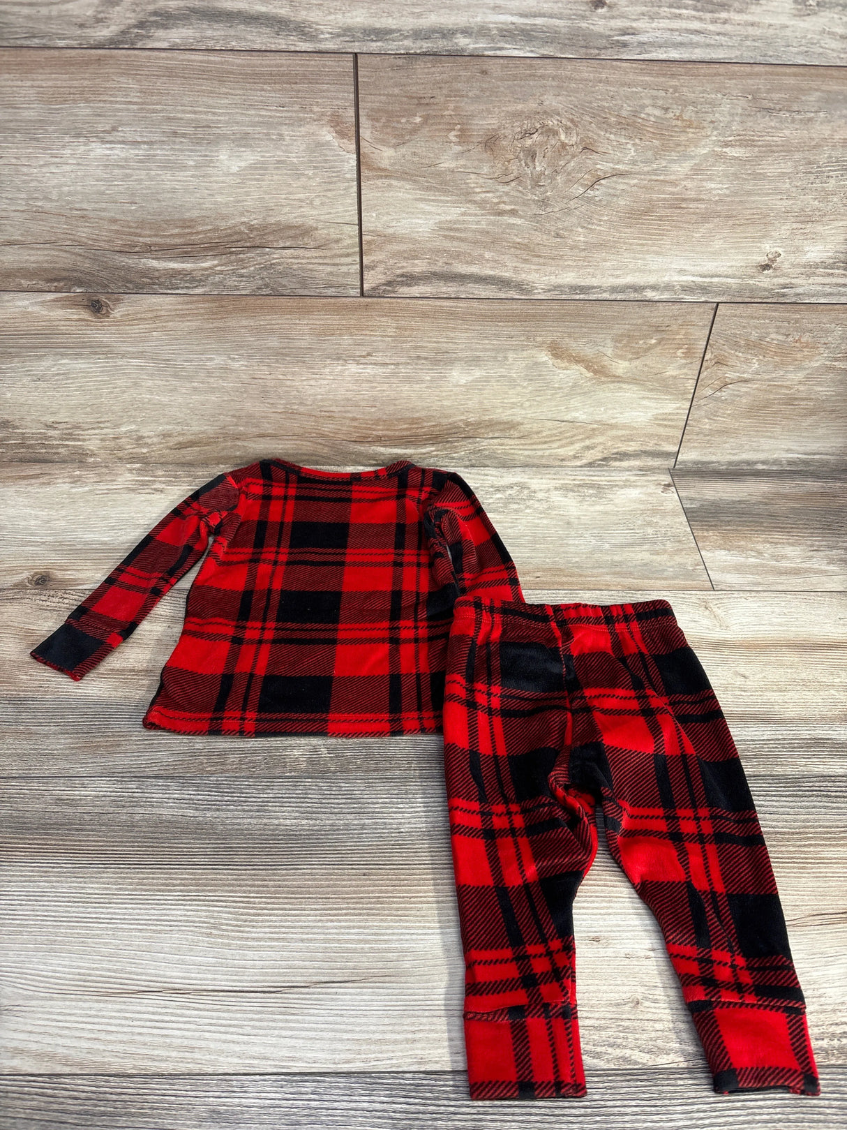 Cat & Jack 2pc Velour Buffalo Plaid Pajama Set Red sz 12m