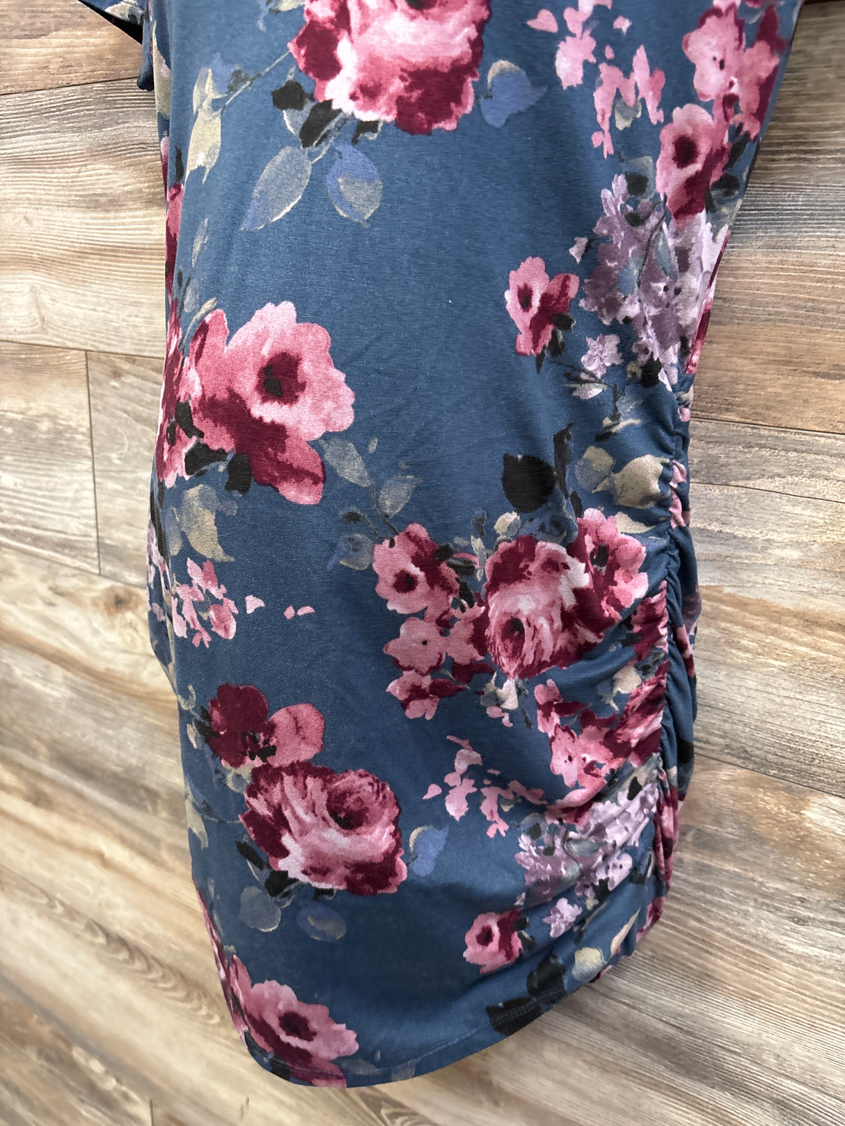 Full Moon Maternity Floral Ruched Shirt Blue sz Medium