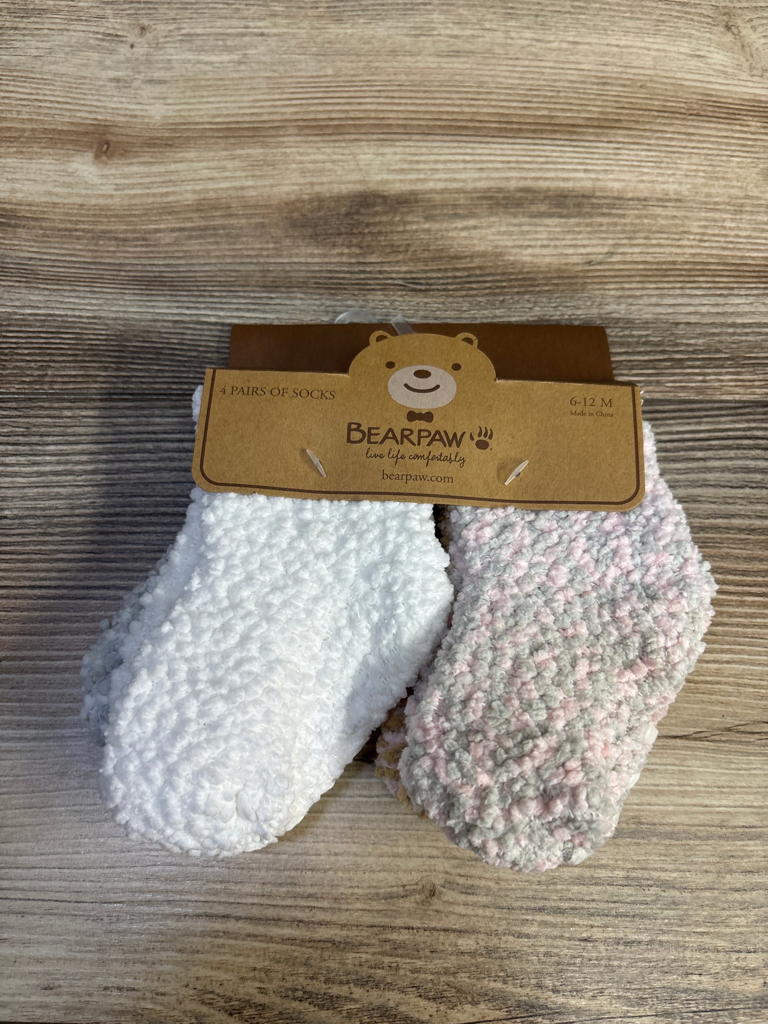NEW Bearpaw 4pk Fuzzy Socks with Gripper Dots sz 6-12m
