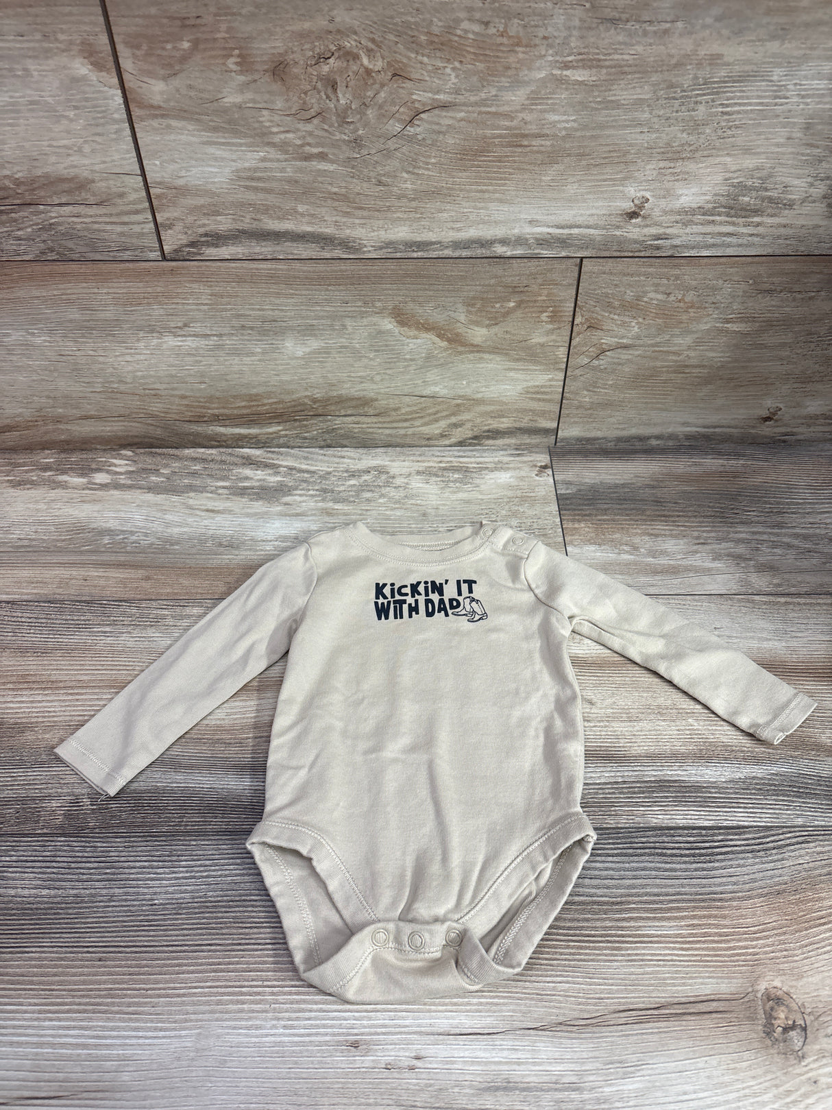 Wonder Nation Kickin' It With Dad Long Sleeve Bodysuit Tan sz 3-6m