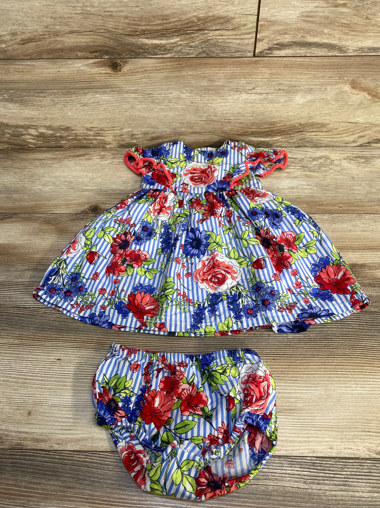 Penelope Mack 2pc Striped Floral Dress & Bloomers sz 12m - Me n Mommy To Be