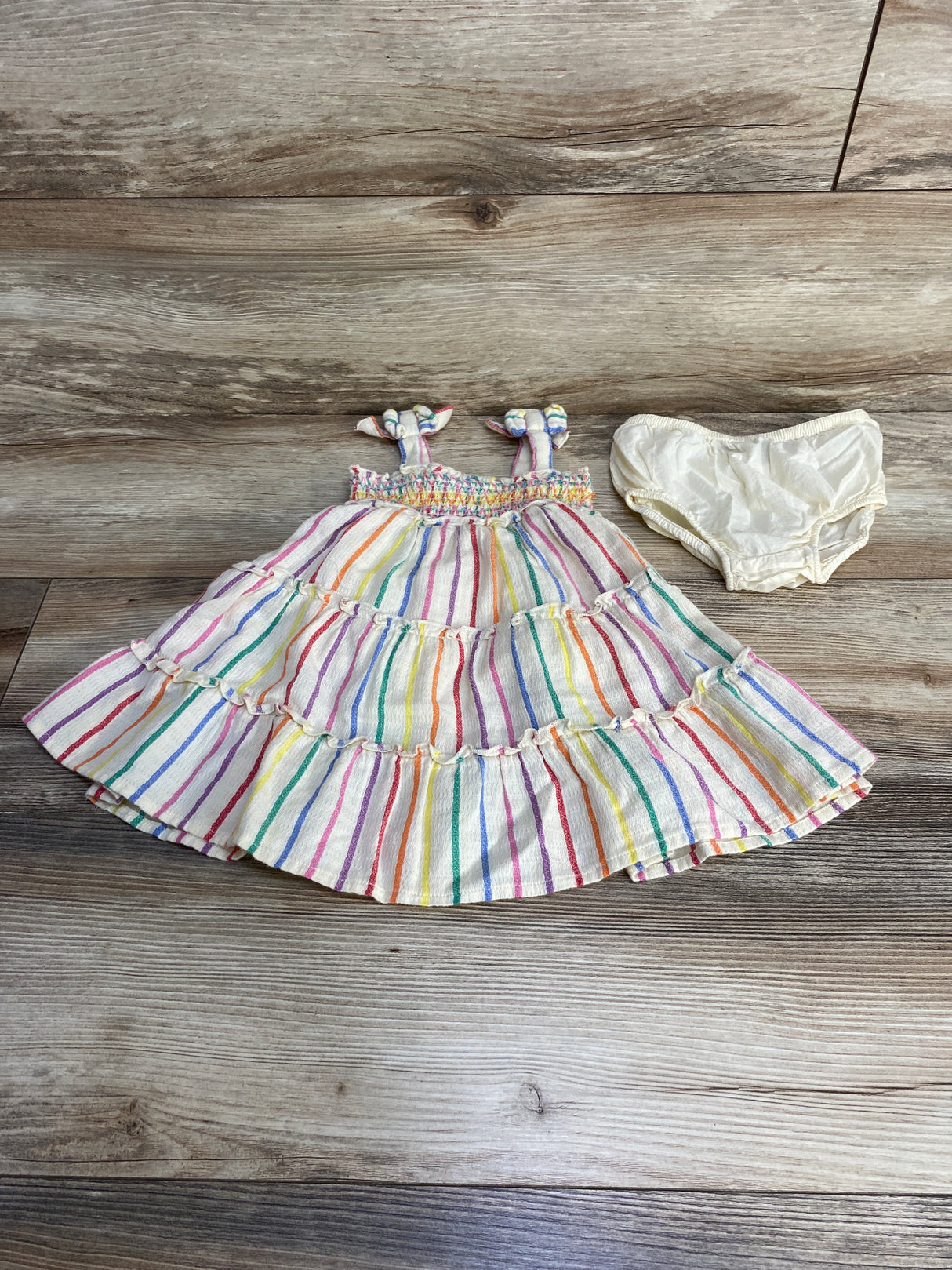 Cat & Jack Striped Smocked Dress & Bloomers Cream sz 18m