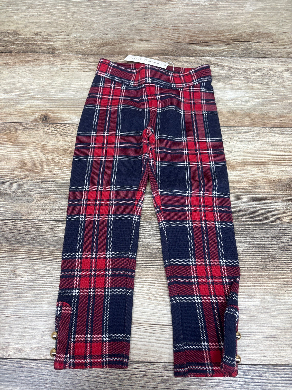 NEW Janie & Jack Button Cuff Ponte Pants in Tartan Plaid Red sz 3T